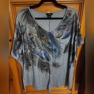 LEEBE Womens Plus Size Peacock Feather Pattern Knit Blouse